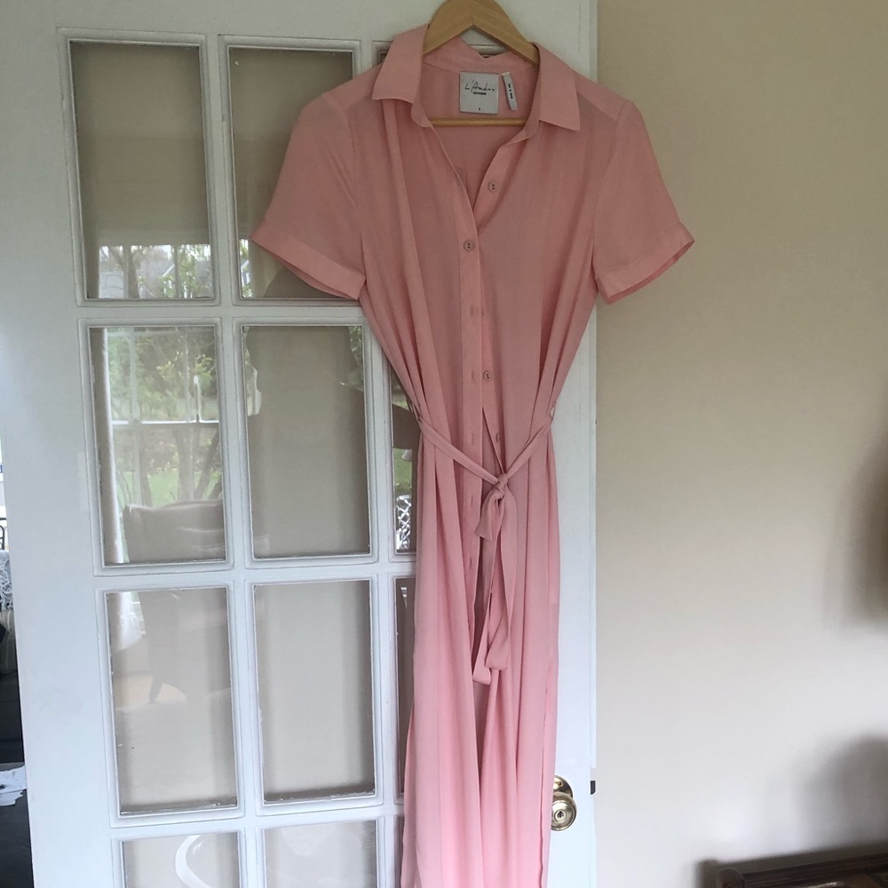 L’Acadamie Pink Button Down Shirt Dress